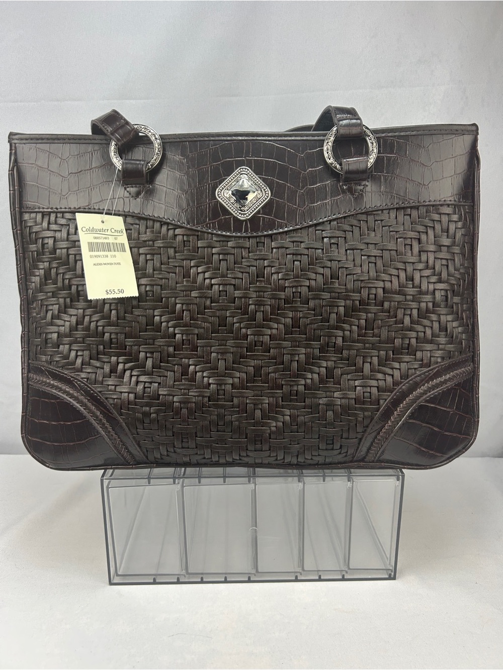 Coldwater Creek Dark Brown Woven Tote with Silver Accents